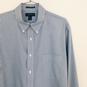 Lands End Men's Blue & White Pinstripe Dress Shirt